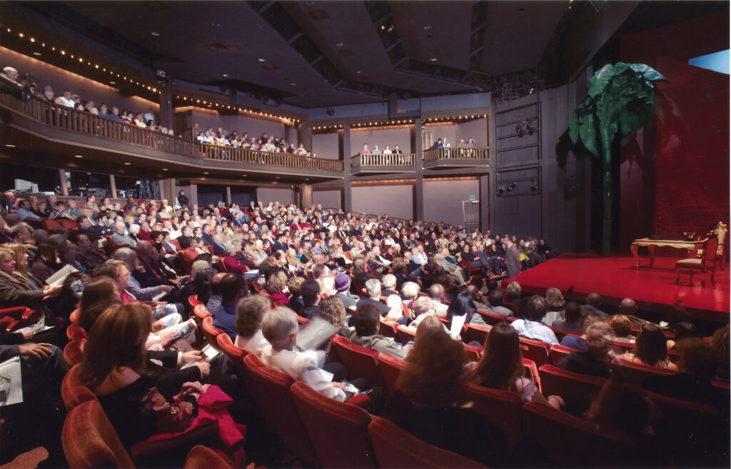 Interior of Old Globe theatre during play